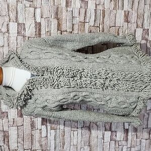 Sisandina Handcraft Gray Cable Knit Hooded Cardigan 100% Wool